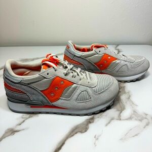 NWOT Saucony Shadow Original Gray Orange Suede Women’s Sneaker 6.5, Big Kid 5M